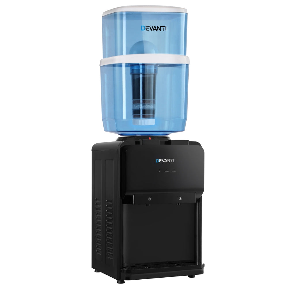Devanti 22L Bench Top Water Cooler Dispenser Chiller Purifier Hot Cold Black