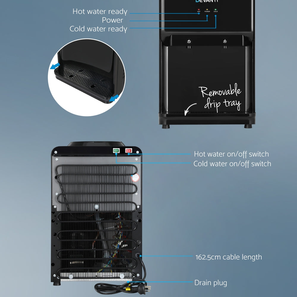 Devanti 22L Bench Top Water Cooler Dispenser Chiller Purifier Hot Cold Black