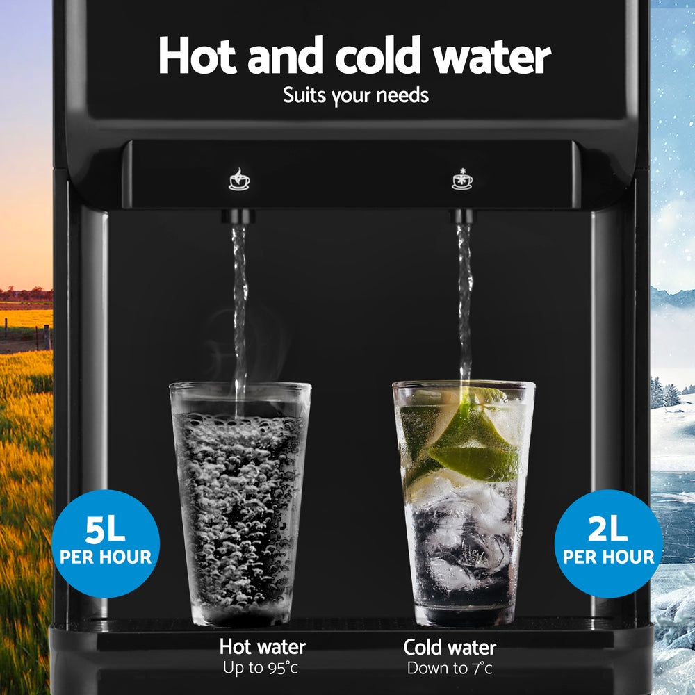 Devanti 22L Bench Top Water Cooler Dispenser Chiller Purifier Hot Cold Black