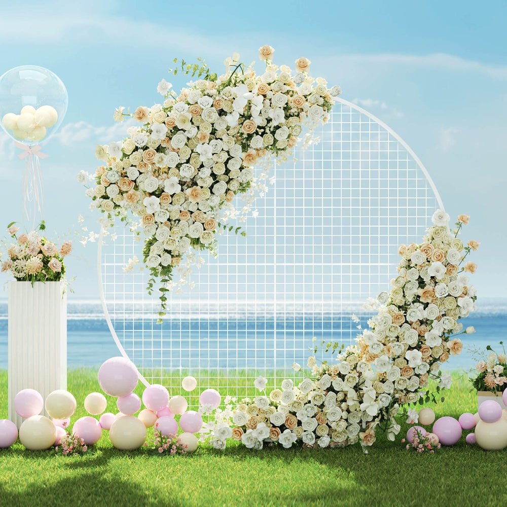 Round Backdrop Stand 2m Wedding Party Display Gold White