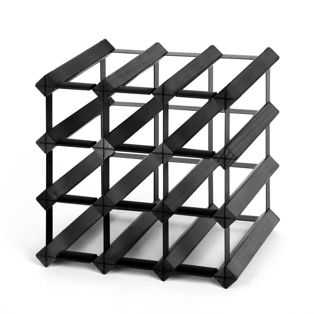 Artiss 12-Bottle Wine Rack Black Pine Wood Steel