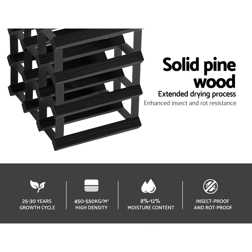 Artiss 12-Bottle Wine Rack Black Pine Wood Steel