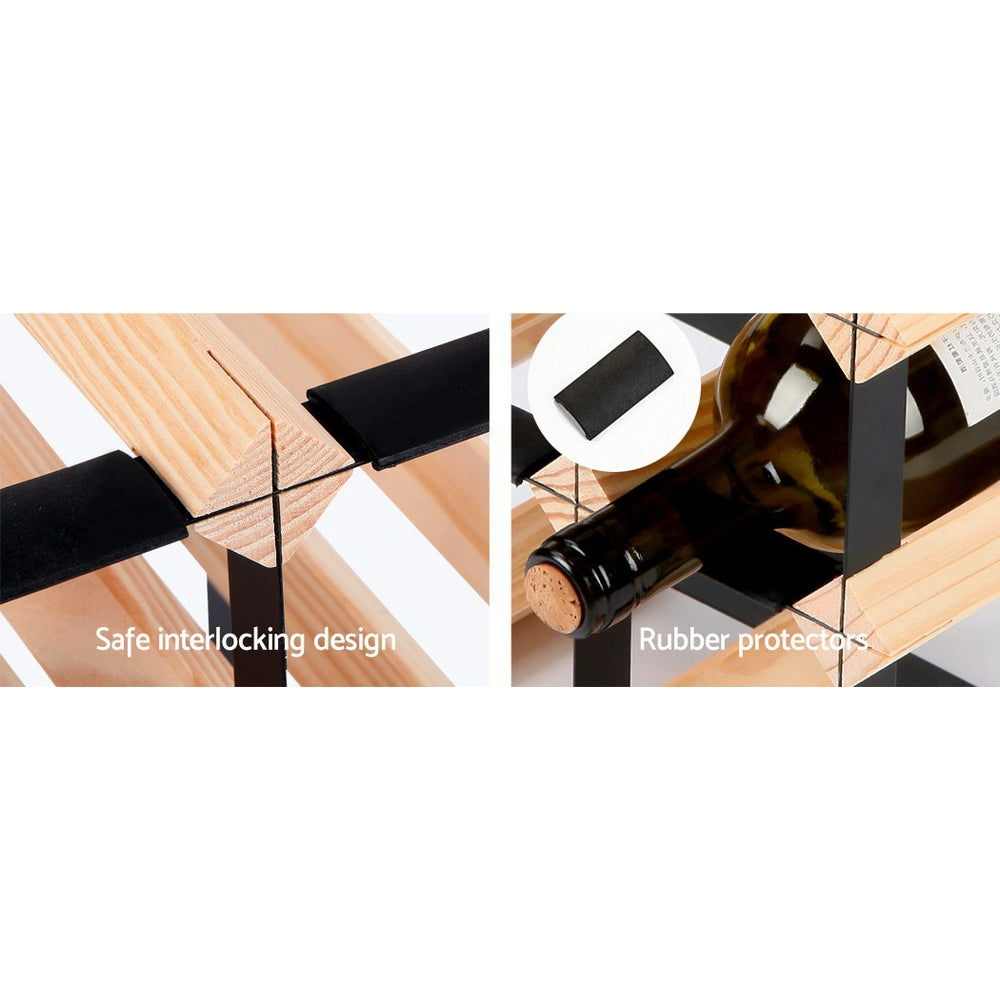 Artiss 20-Bottle Wine Rack Pine Wood Steel Frame Natural