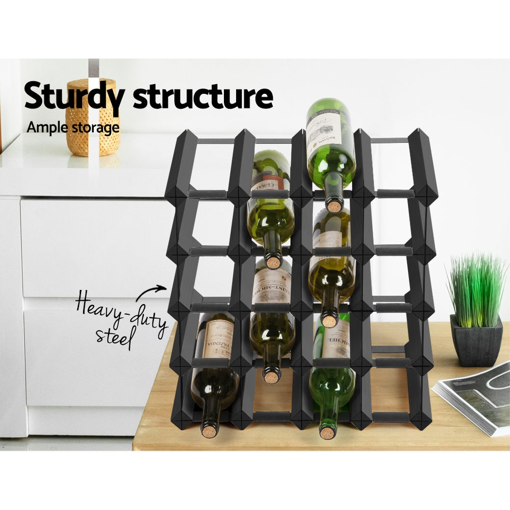 Artiss 20-Bottle Wine Rack Black Pine Steel