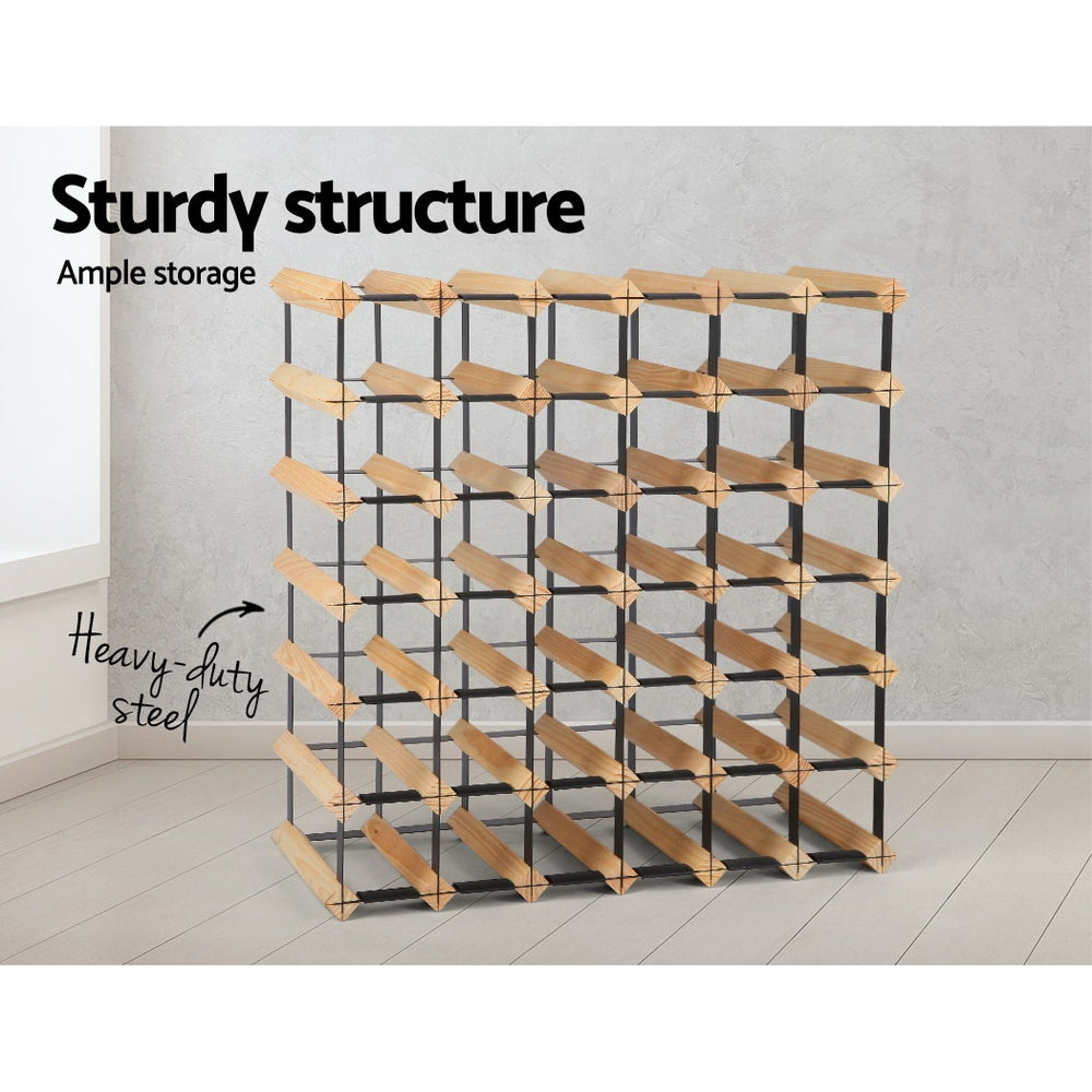 Artiss 42-Bottle Wine Rack Natural Timber Steel Frame