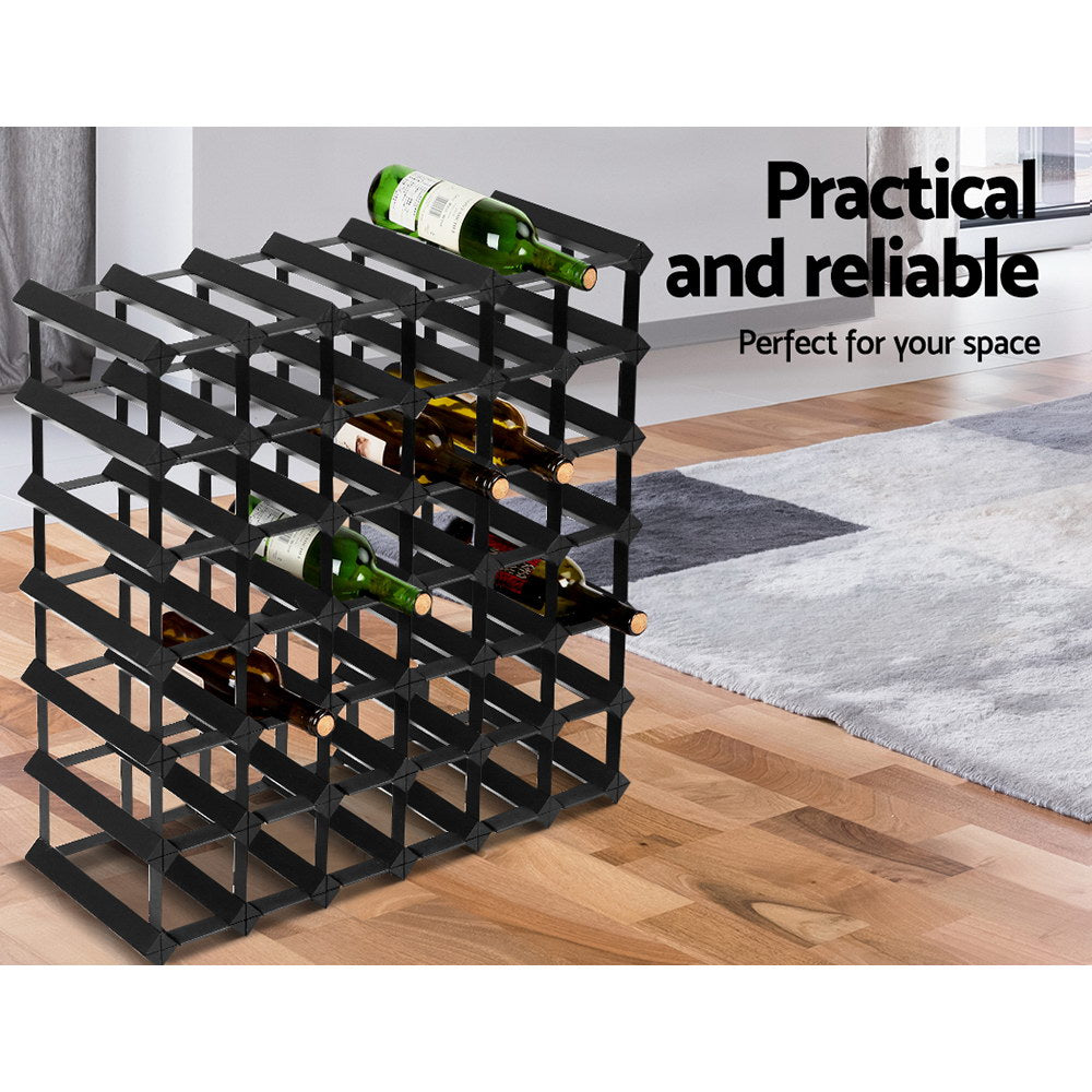 Artiss 42-Bottle Wine Rack Black Pine Wood Steel