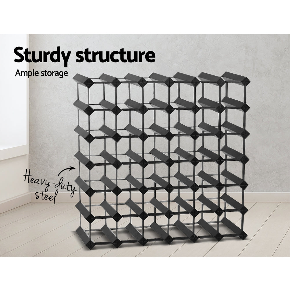 Artiss 42-Bottle Wine Rack Black Pine Wood Steel