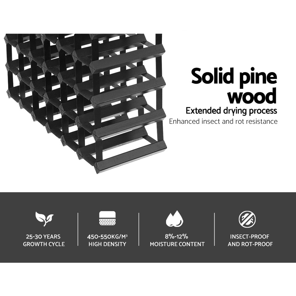 Artiss 42-Bottle Wine Rack Black Pine Wood Steel