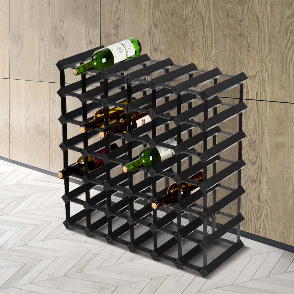 Artiss 42-Bottle Wine Rack Black Pine Wood Steel