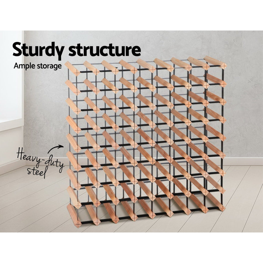 Artiss 72-Bottle Wine Rack Natural Pine Steel Frame