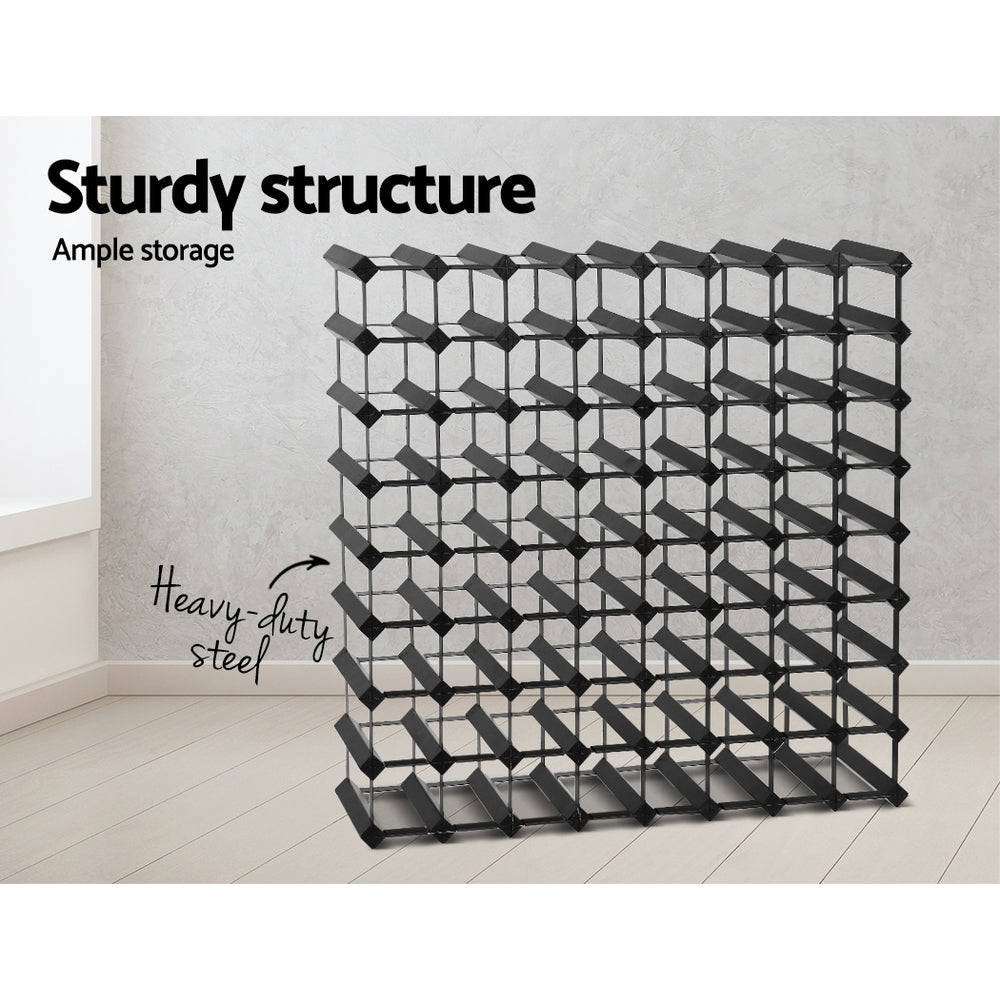 Artiss 72-Bottle Wine Rack Black Pine Steel