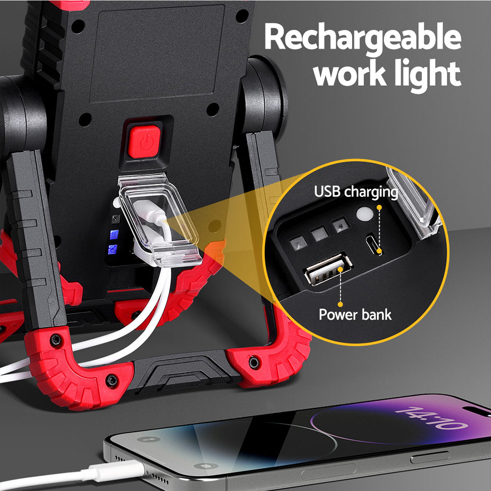 Giantz Rechargeable LED Work Light USB Cordless Red/Black