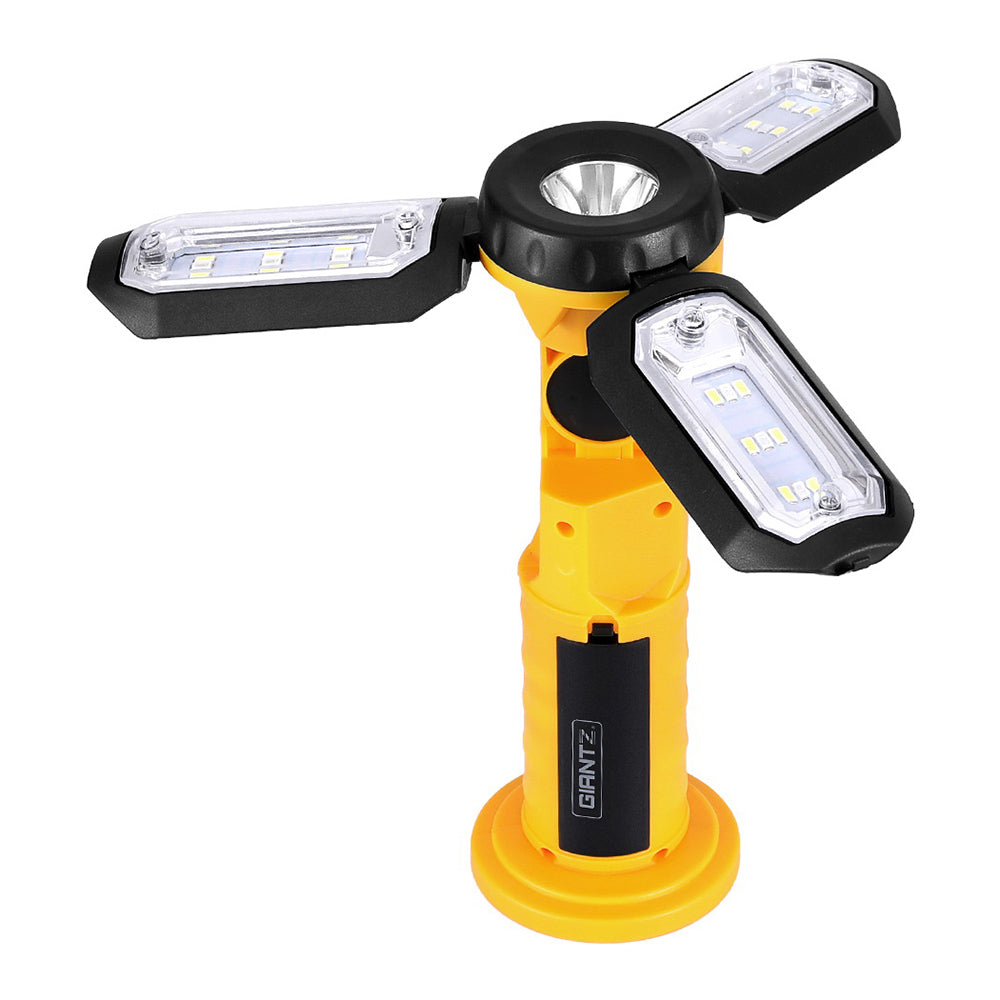 Giantz Cordless LED Work Light Rechargeable USB Folding Hook Yellow/Black
