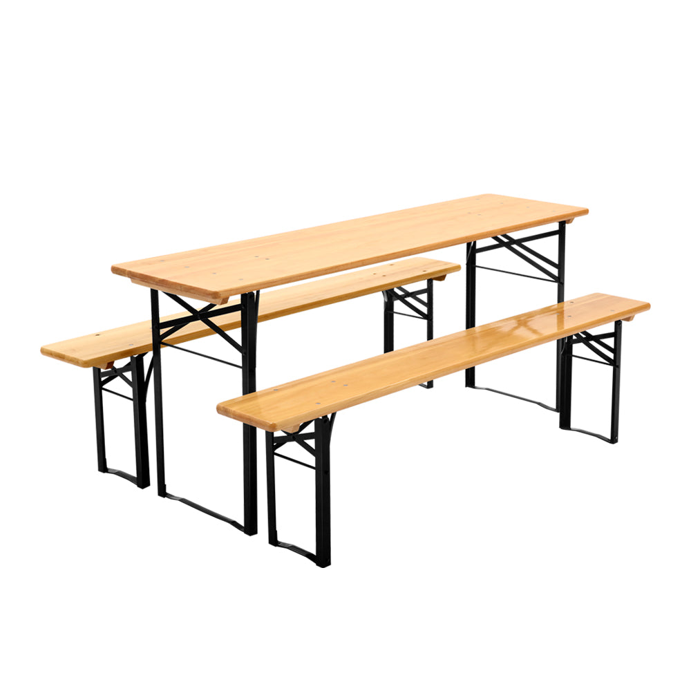 Gardeon Outdoor Foldable Bench Set Natural Pine Wood
