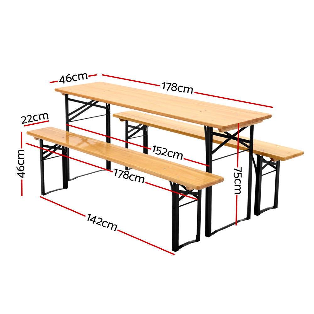 Gardeon Outdoor Foldable Bench Set Natural Pine Wood