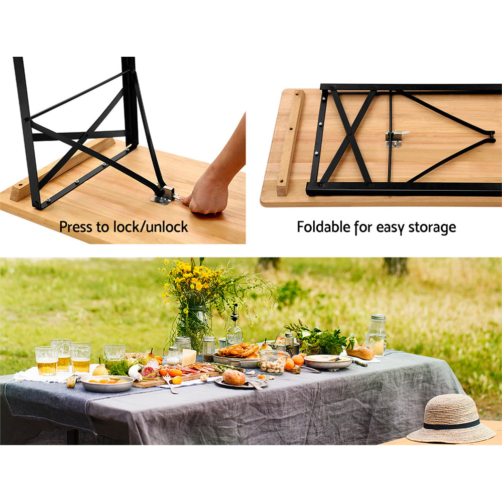 Gardeon Outdoor Foldable Bench Set Natural Pine Wood