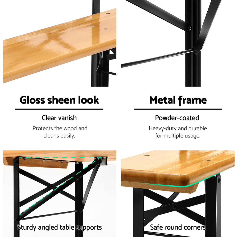 Gardeon Outdoor Foldable Bench Set Natural Pine Wood