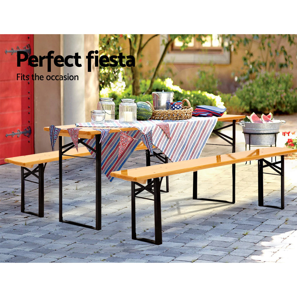 Gardeon Outdoor Foldable Bench Set Natural Pine Wood
