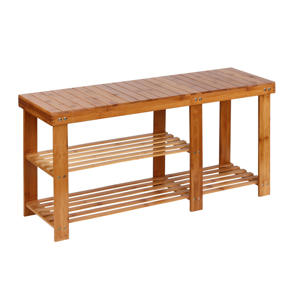 Bamboo Shoe Rack Bench 2-Tier Natural
