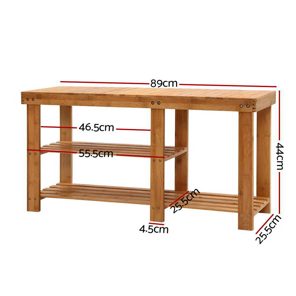 Bamboo Shoe Rack Bench 2-Tier Natural
