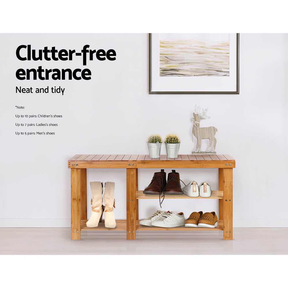 Bamboo Shoe Rack Bench 2-Tier Natural