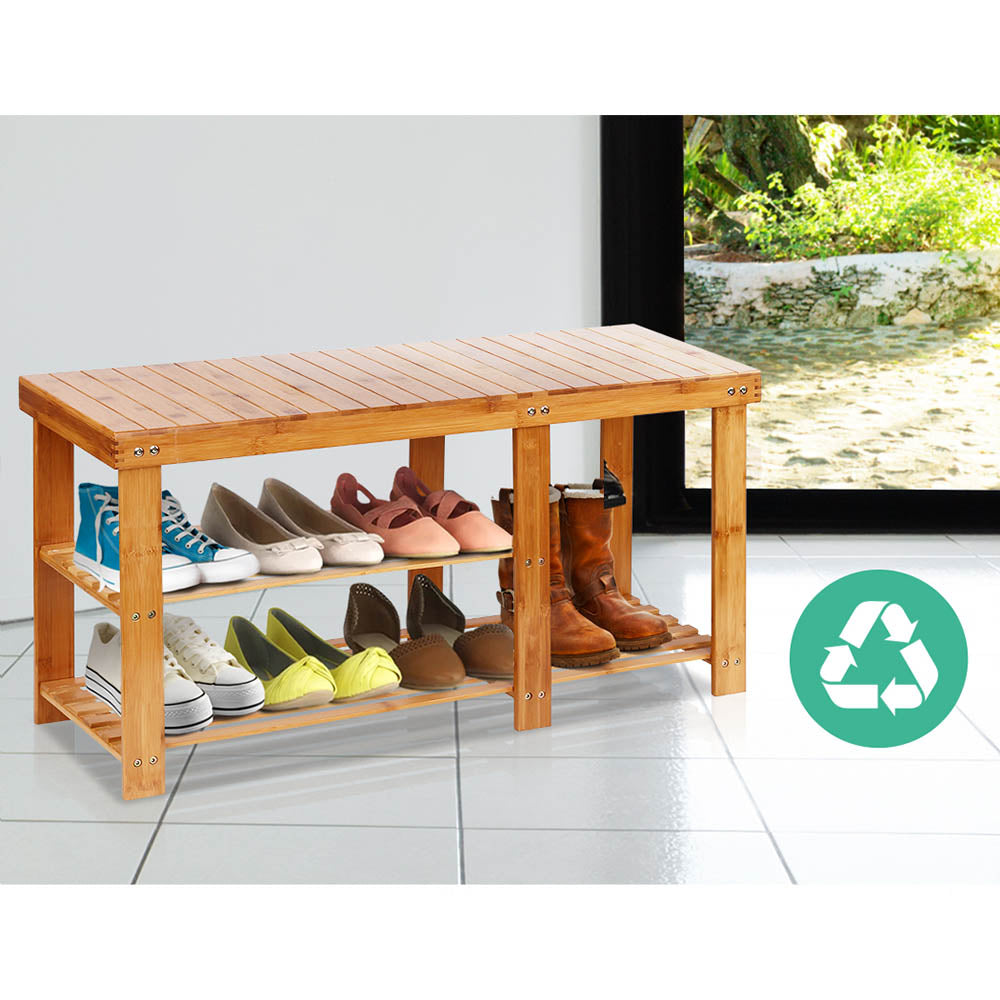 Bamboo Shoe Rack Bench 2-Tier Natural