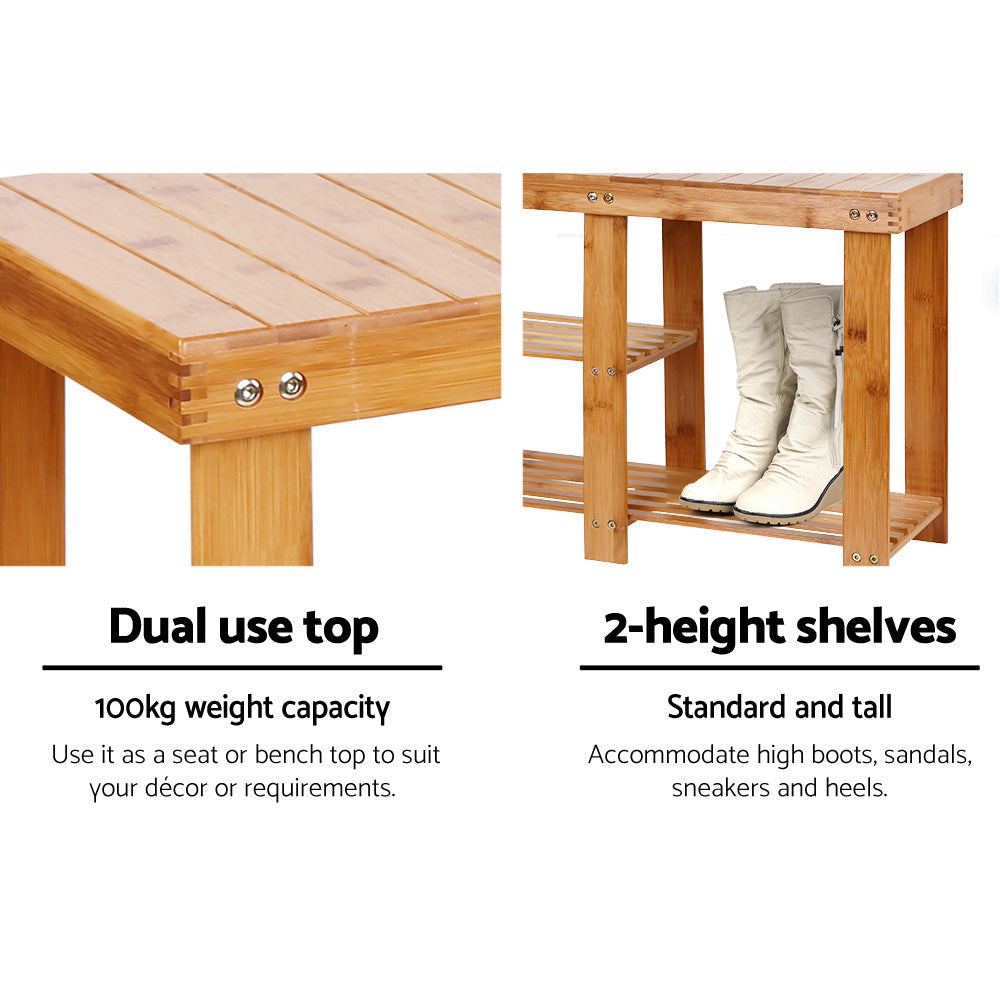 Bamboo Shoe Rack Bench 2-Tier Natural