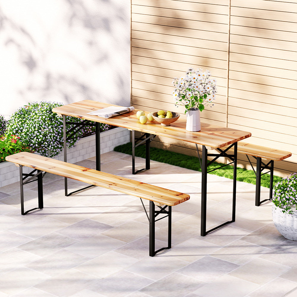 Gardeon 3-Piece Outdoor Dining Set Wooden Benches