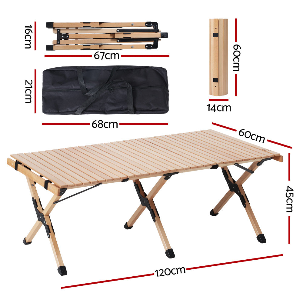 Gardeon 120CM Wooden Egg Roll Picnic Table Camping Desk