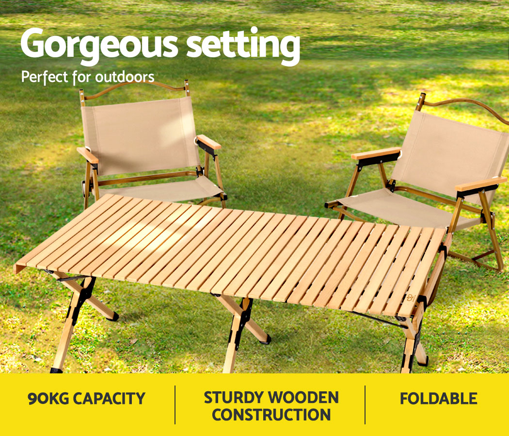 Gardeon 120CM Wooden Egg Roll Picnic Table Camping Desk