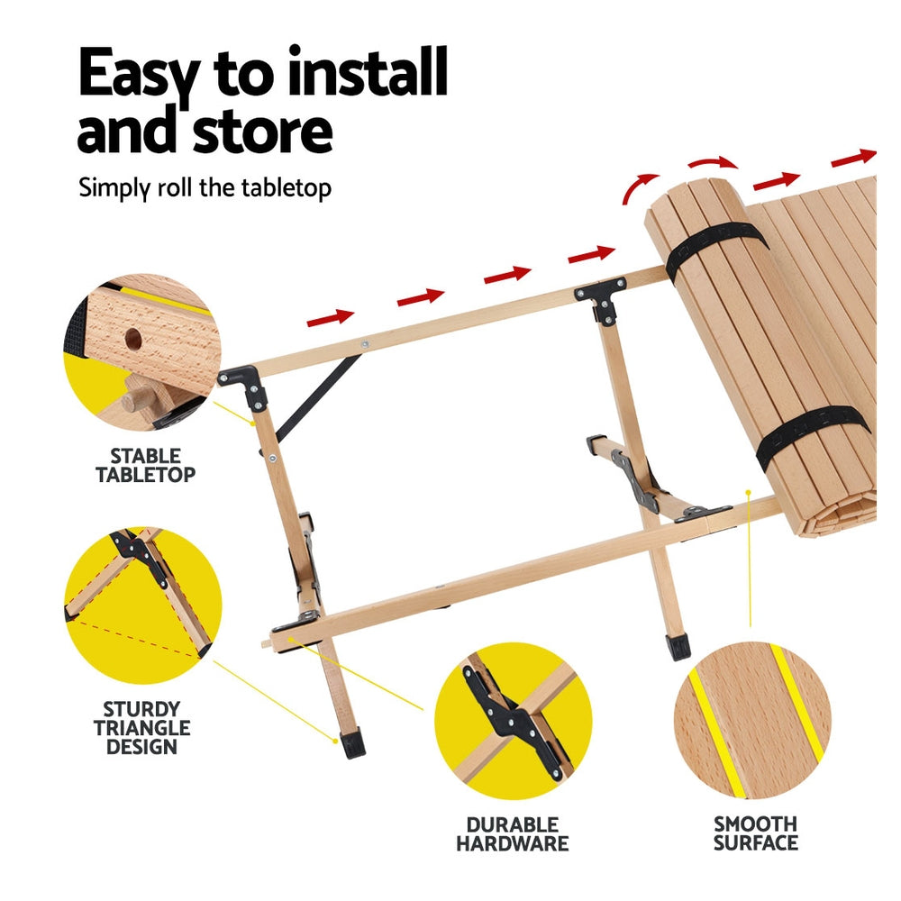 Gardeon 120CM Wooden Egg Roll Picnic Table Camping Desk
