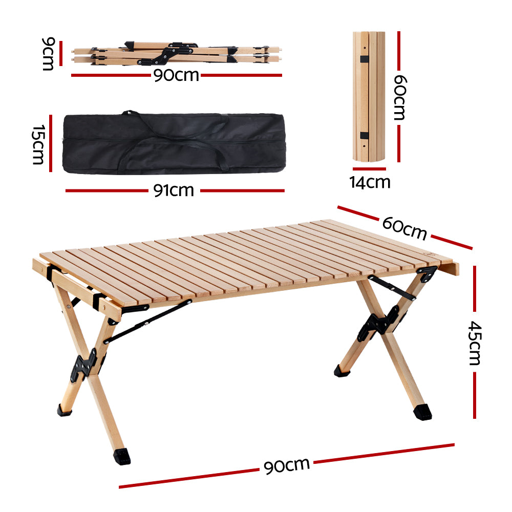 Gardeon 90CM Wooden Egg Roll Picnic Table Camping Desk