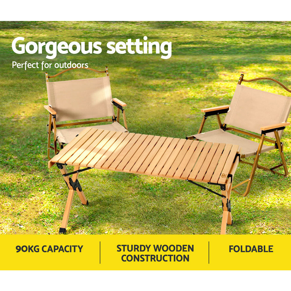Gardeon 90CM Wooden Egg Roll Picnic Table Camping Desk
