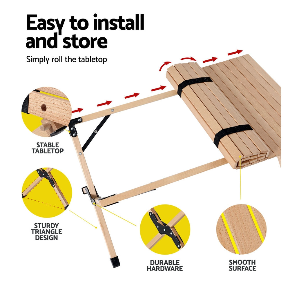 Gardeon 90CM Wooden Egg Roll Picnic Table Camping Desk