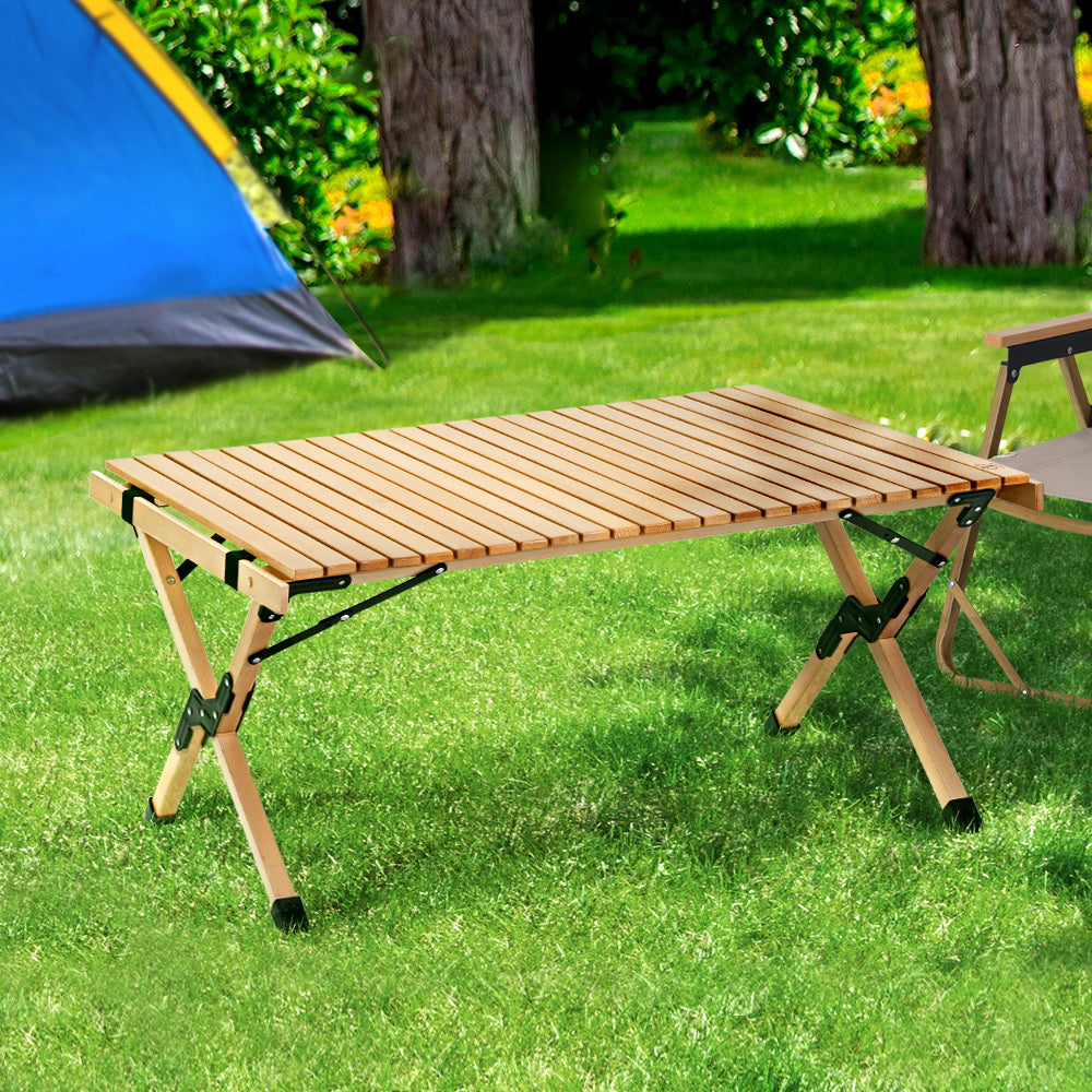 Gardeon 90CM Wooden Egg Roll Picnic Table Camping Desk