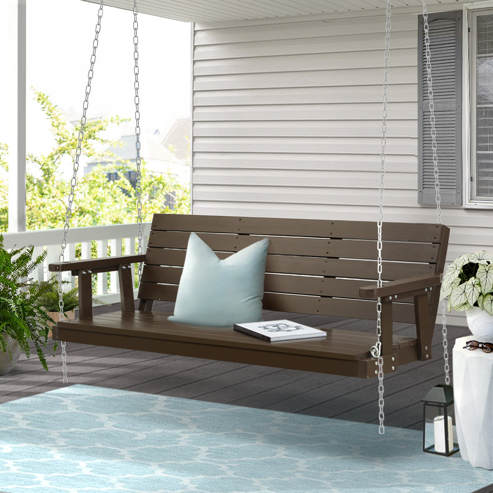 Gardeon 3-Seater Wooden Porch Swing Chair Brown
