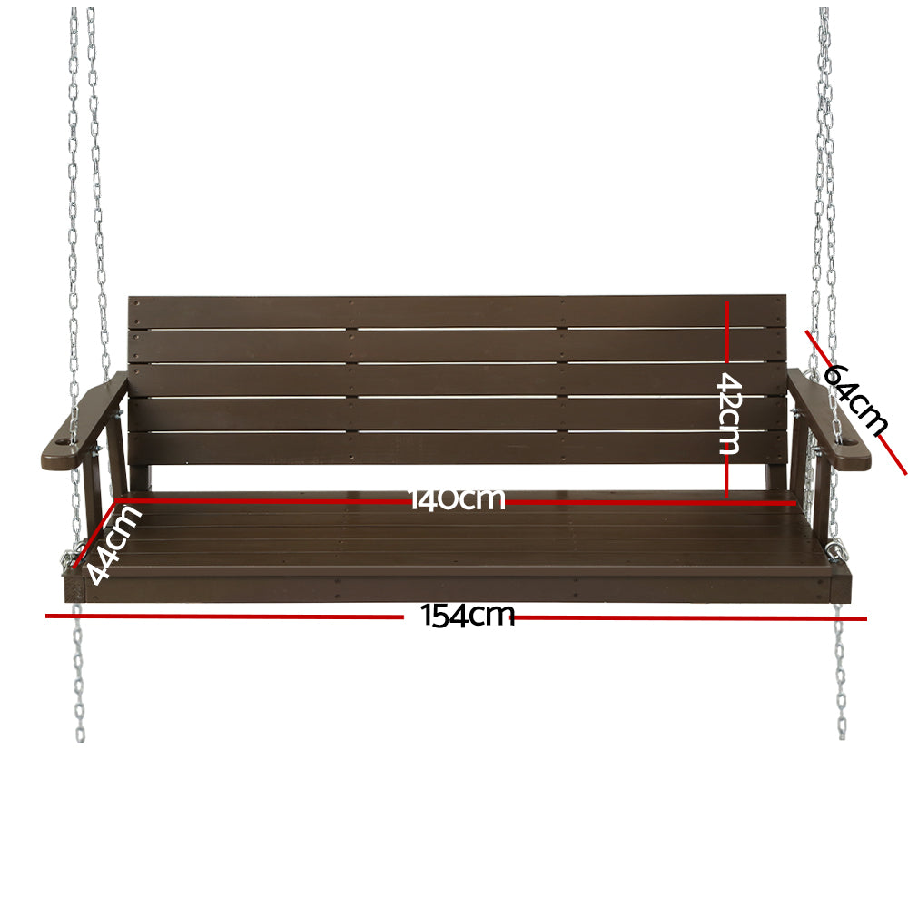 Gardeon 3-Seater Wooden Porch Swing Chair Brown