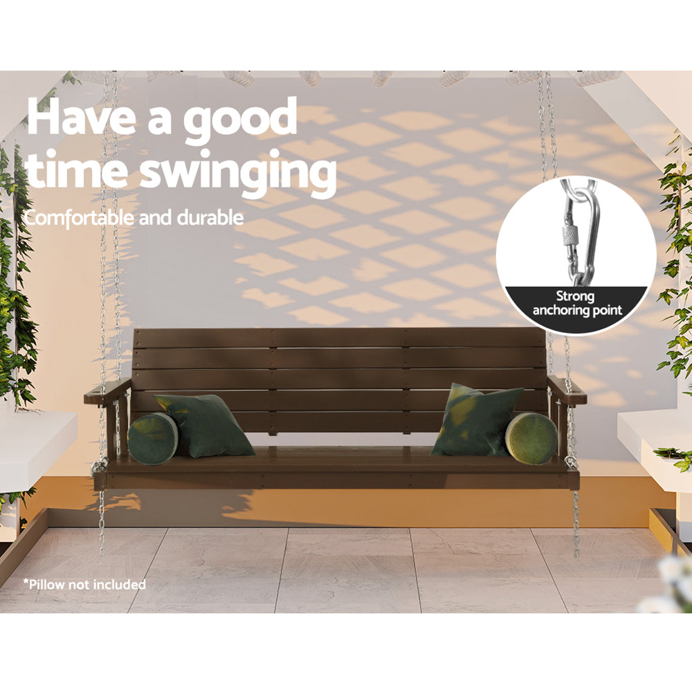 Gardeon 3-Seater Wooden Porch Swing Chair Brown