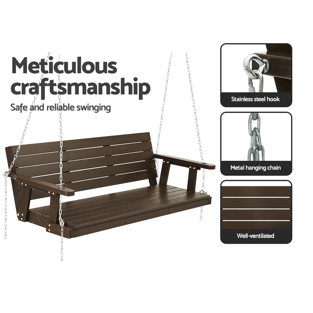 Gardeon 3-Seater Wooden Porch Swing Chair Brown