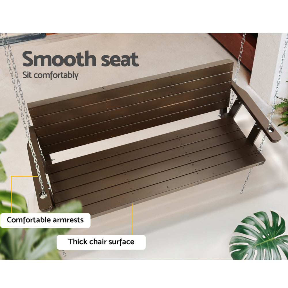 Gardeon 3-Seater Wooden Porch Swing Chair Brown