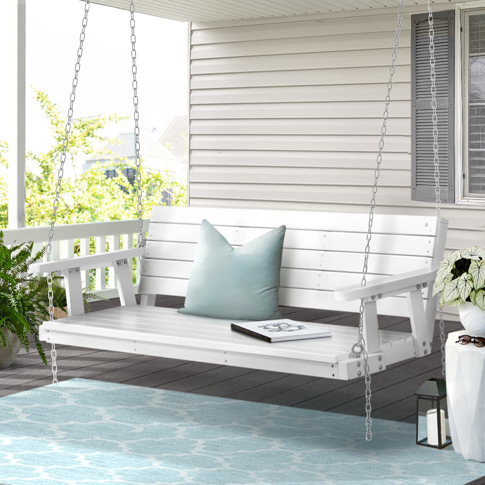 Gardeon Porch Swing Chair 3 Seater Wooden White