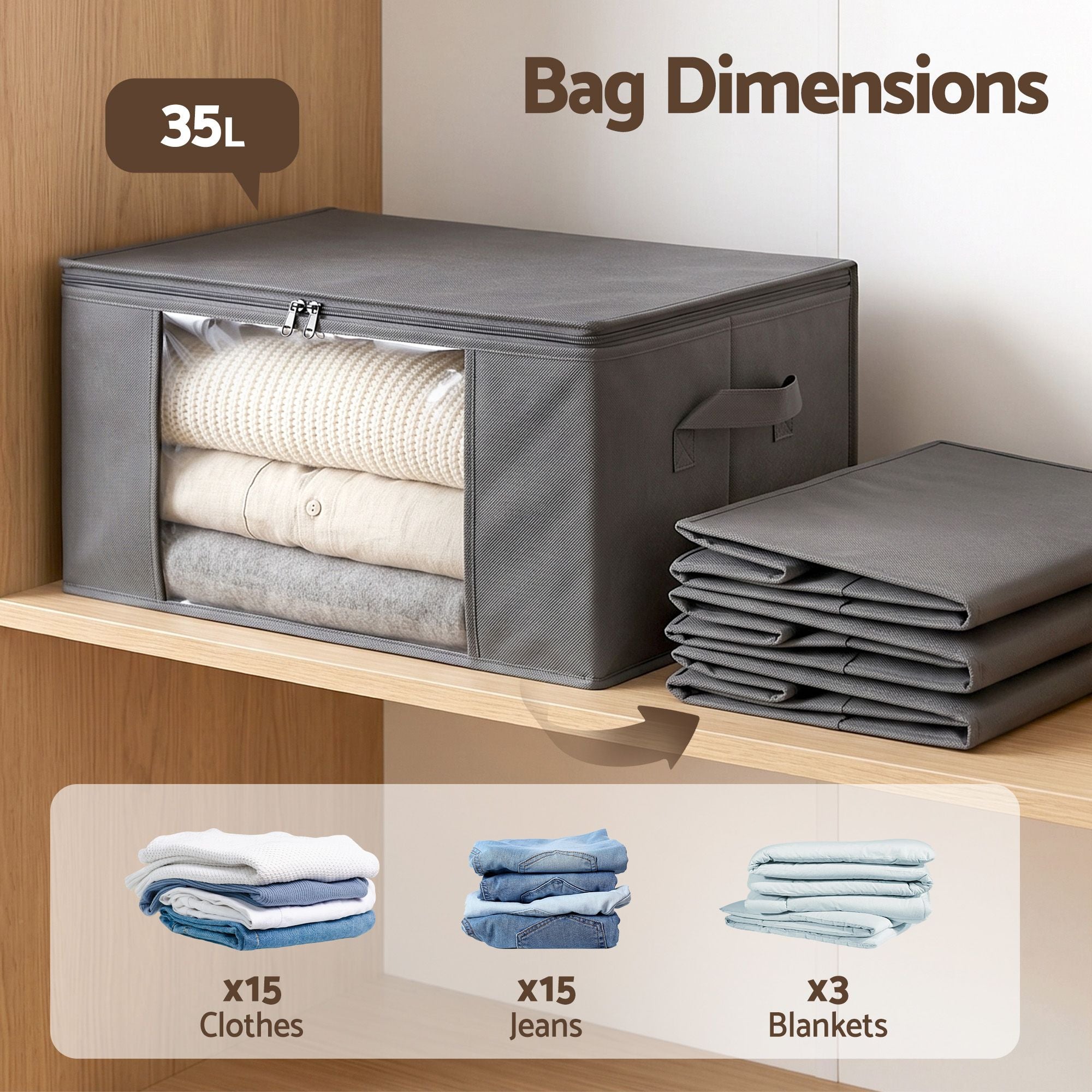 Artiss 6 Packs Clothes Storage Bags 35L Foldable Closet Organizer Storage Bins