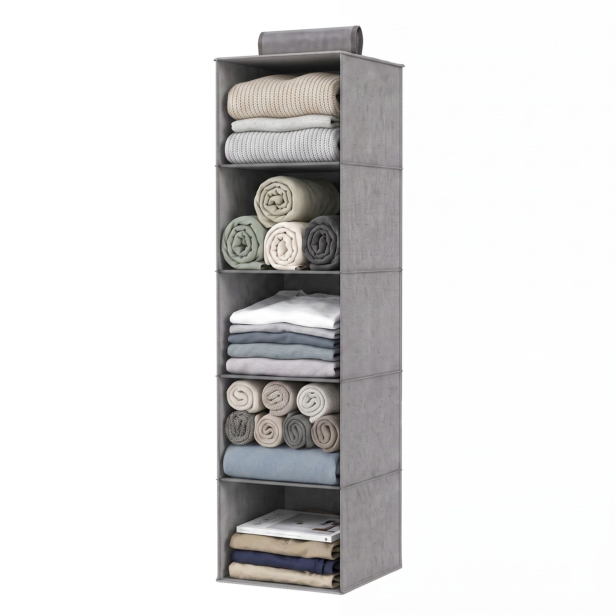 Artiss Hanging Closet Organiser 5 Tier Wardrobe Storage Grey 104cm