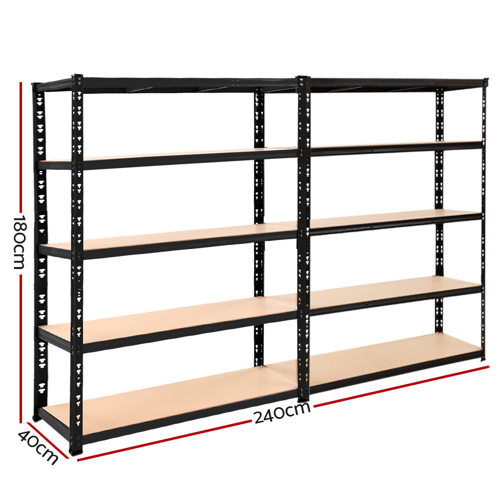 Giantz 2.4Mx1.8M Industrial Garage Shelving Rack Matt Black