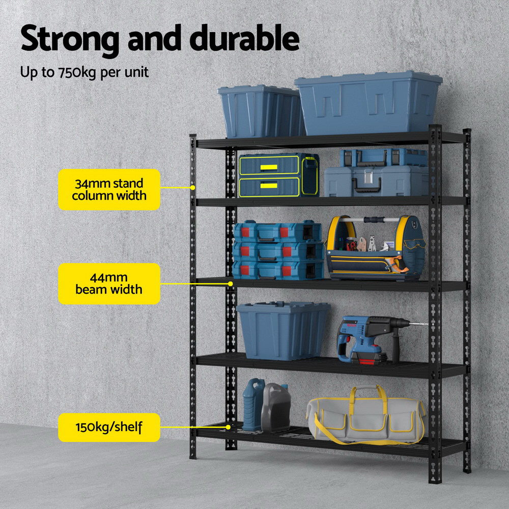 Giantz 1.8M x 1.2M Garage Shelving Rack 5-Tier Black
