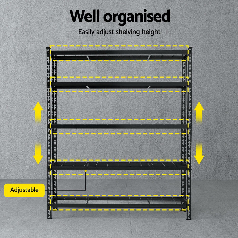 Giantz 1.8M x 1.2M Garage Shelving Rack 5-Tier Black