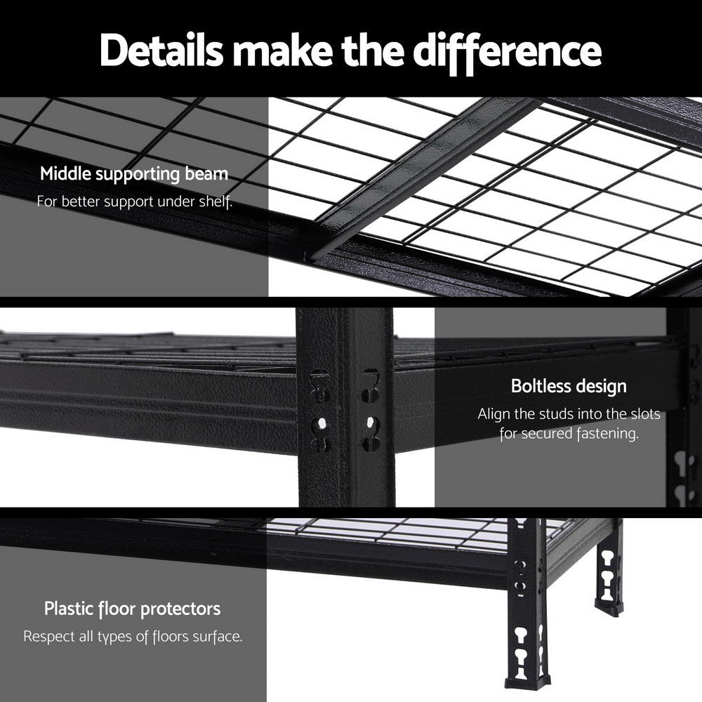 Giantz 1.8M x 1.2M Garage Shelving Rack 5-Tier Black