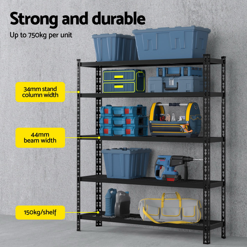 Giantz 4-Pack 1.8M 5-Tier Garage Shelving Rack Black