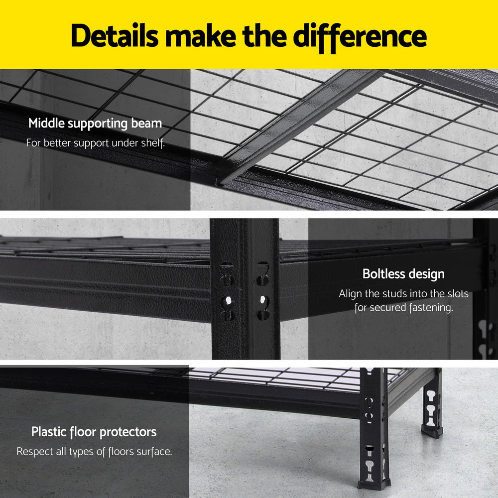 Giantz 4-Pack 1.8M 5-Tier Garage Shelving Rack Black