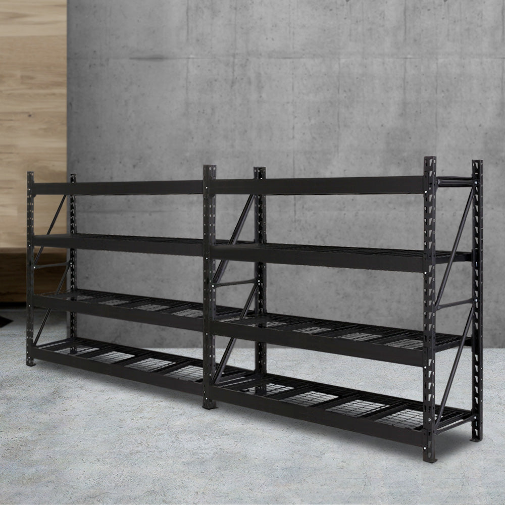 Giantz 4Mx2M Garage Shelving Rack Black Industrial Steel